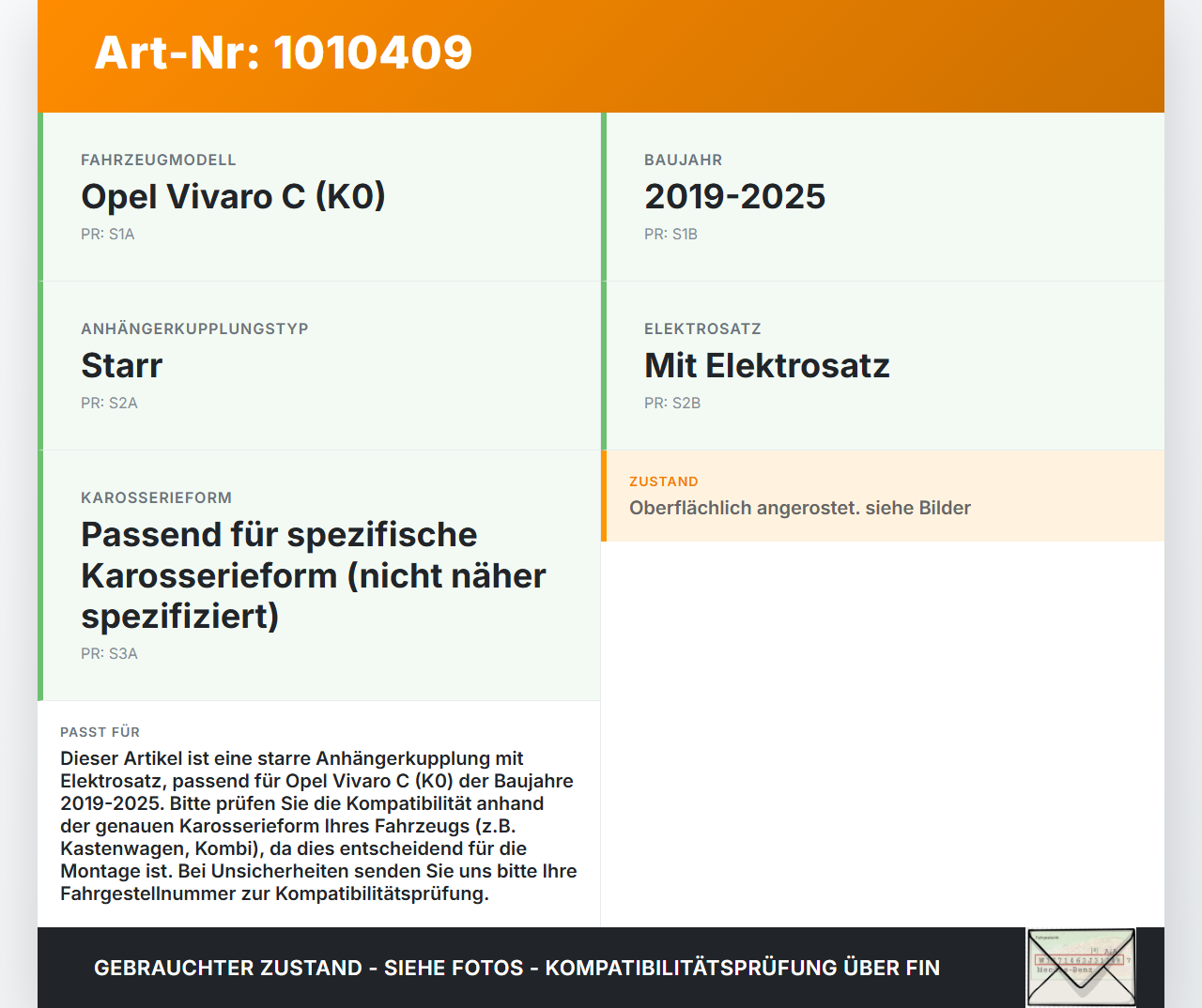 Opel Vivaro C K0 19-25 Starre Anhängerkupplung AHK mit E-Satz Opel Vivaro C K0 19-25 19.08.2020 9829640780 gebraucht Vorschau 3