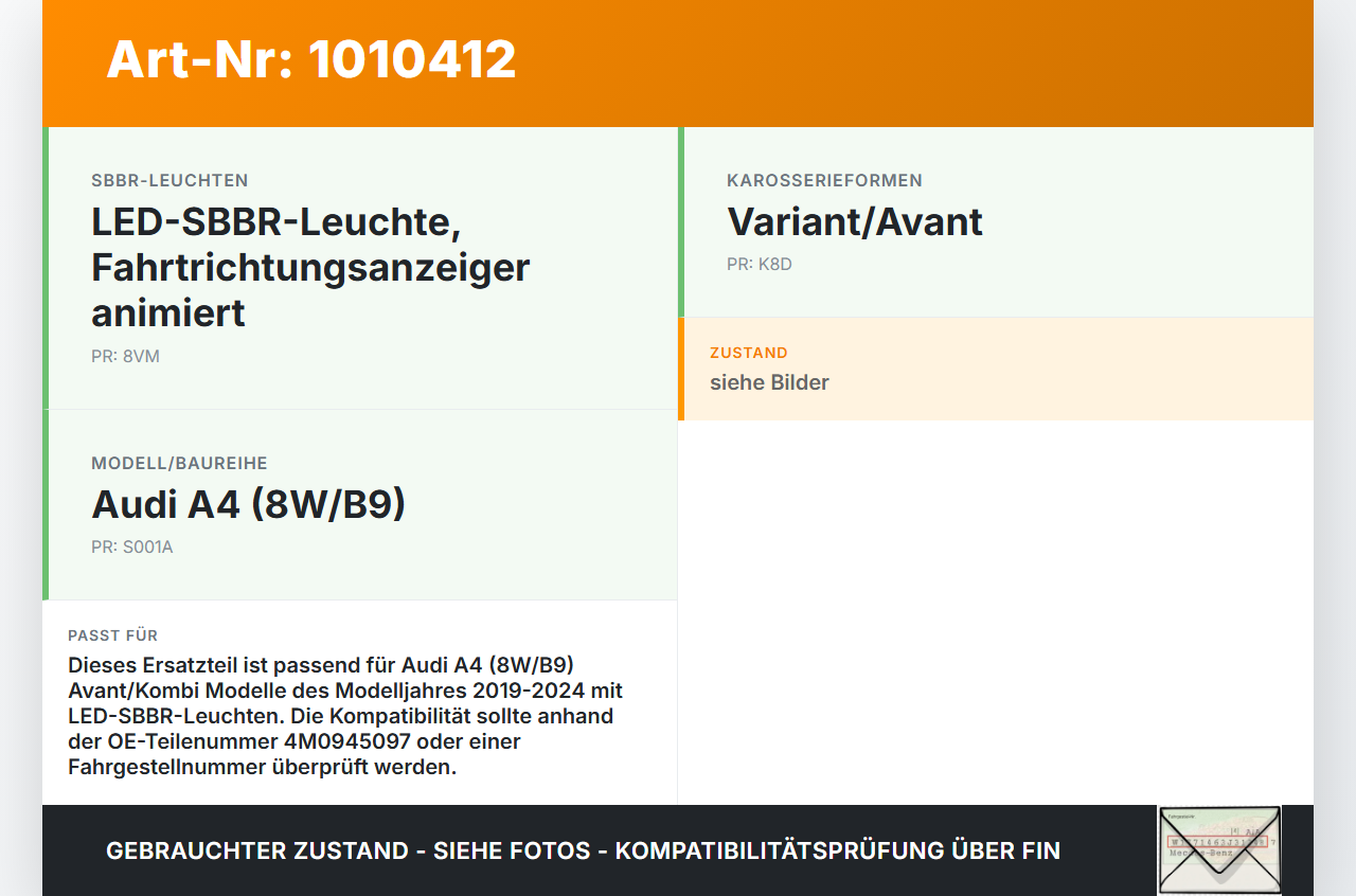 Audi A4 8W B9 19-24 Kombi 3. Bremsleuchte Zusatzbremsleuchte Heckklappe Audi A4 8W B9 19-24 24.10.2019 4M0945097... Vorschau 3