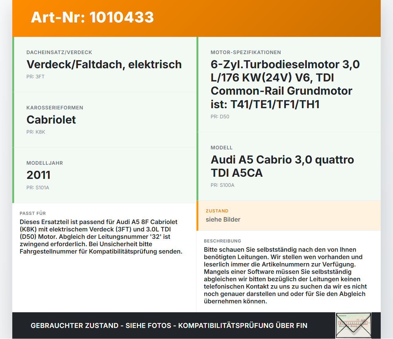Audi A5 8F Cabrio 09-12 Cabrio Hydraulik Schlauch Leitung 32 für Verdeck Audi A5 8F Cabrio 09-12 05.05.2011 gebraucht Vorschau 3
