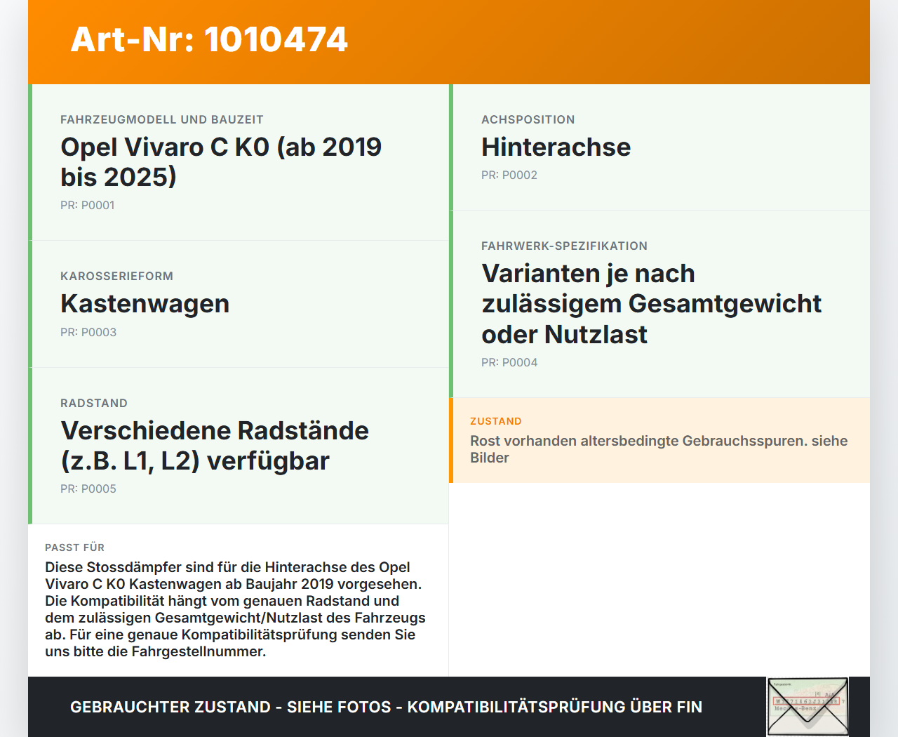 Opel Vivaro C K0 19-25 Kasten Stossdämpfer Dämpfer für die Hinterachse Set Opel Vivaro C K0 19-25 19.08.2020 gebraucht Vorschau 3