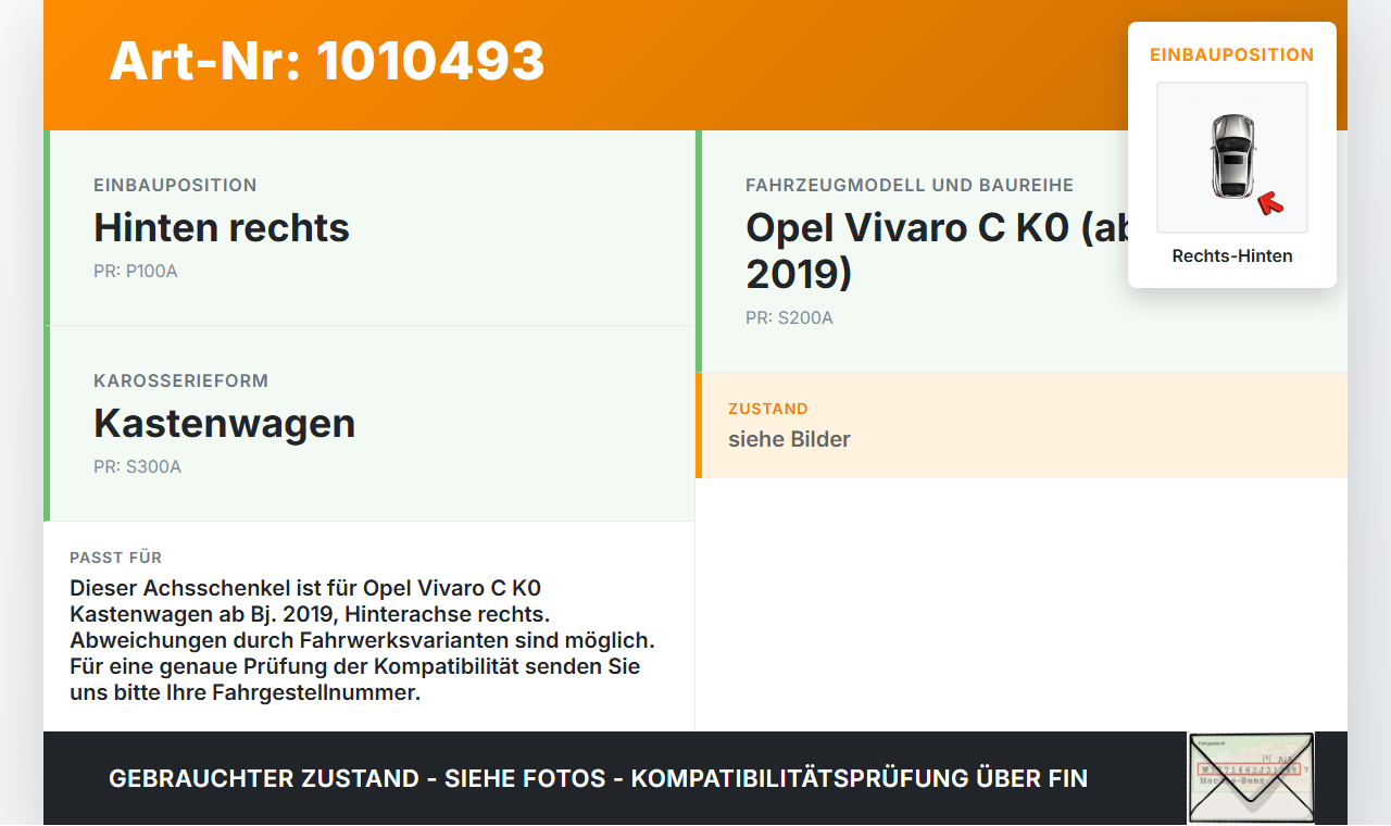 Opel Vivaro C K0 19-25 Kasten Achsschenkel Radnabe Rechts Hinten Opel Vivaro C K0 19-25 19.08.2020 gebraucht Vorschau 3