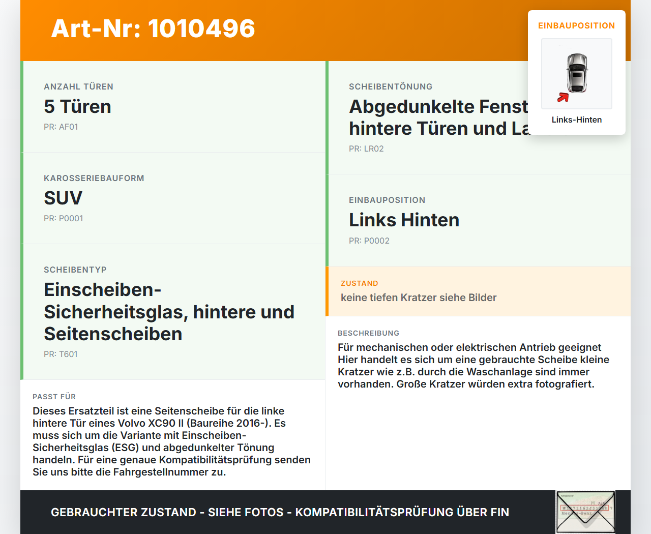 Volvo XC 90 XC90 II T6 Seitenscheibe LHK für Türscheibe Fenster Links Hinten Volvo XC 90 XC90 II T6 02.11.2018 gebraucht Vorschau 3