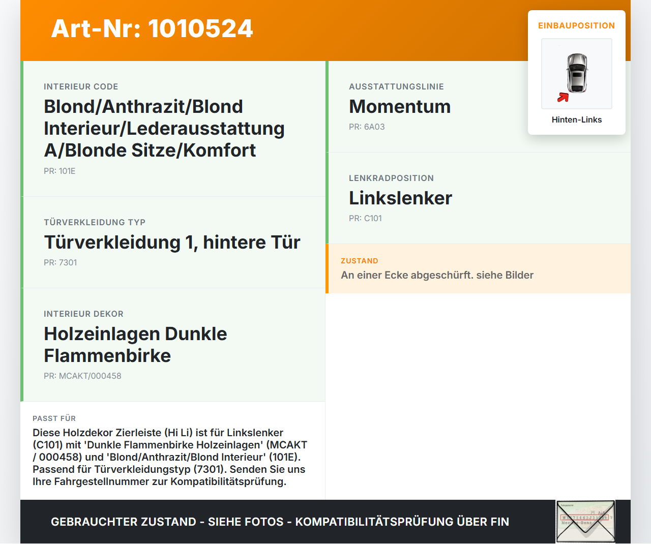 Volvo XC 90 XC90 II T6 Holzdekor Zierleiste Türverkleidung Hinten Links Volvo XC 90 XC90 II T6 02.11.2018 31407870... Vorschau 3