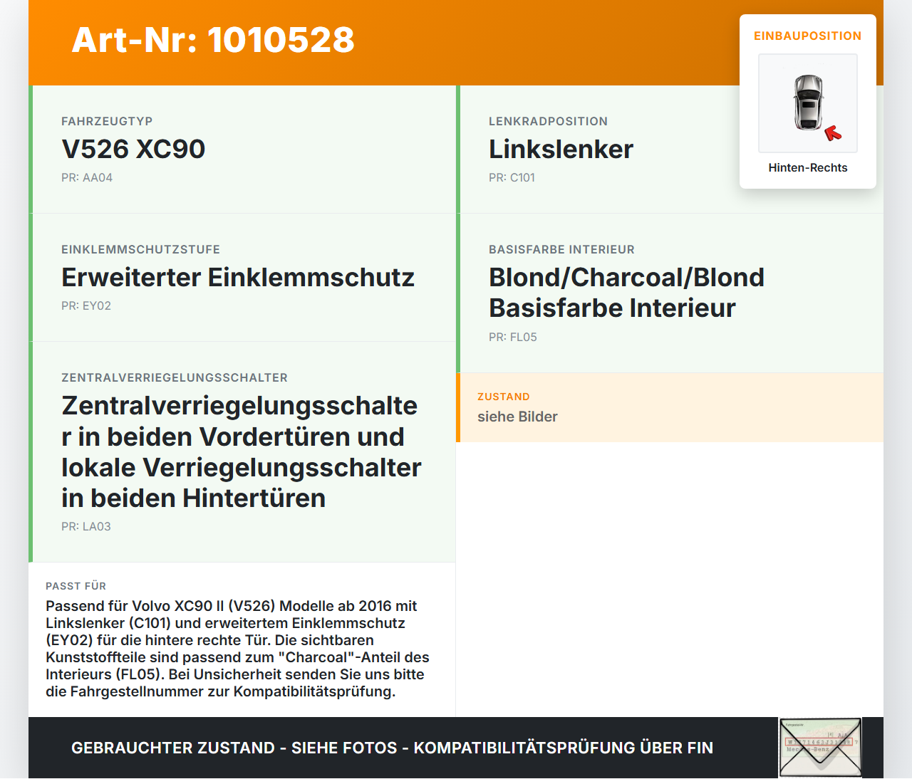Volvo XC 90 XC90 II T6 Fensterheberschalter Schalter Hinten Rechts Volvo XC 90 XC90 II T6 02.11.2018 31376458... Vorschau 3