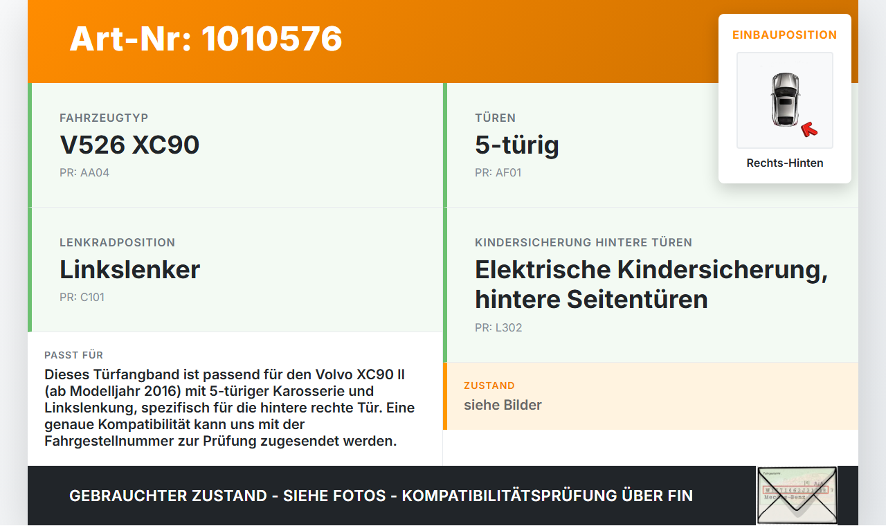 Volvo XC 90 XC90 II T6 Türfangband Türbremse Türanschlag Rechts Hinten Volvo XC 90 XC90 II T6 02.11.2018 gebraucht Vorschau 3
