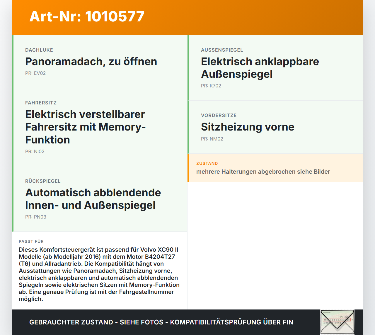 Volvo XC 90 XC90 II T6 Steuergerät Komfort SG Volvo XC 90 XC90 II T6 02.11.2018 30644881 gebraucht Vorschau 3