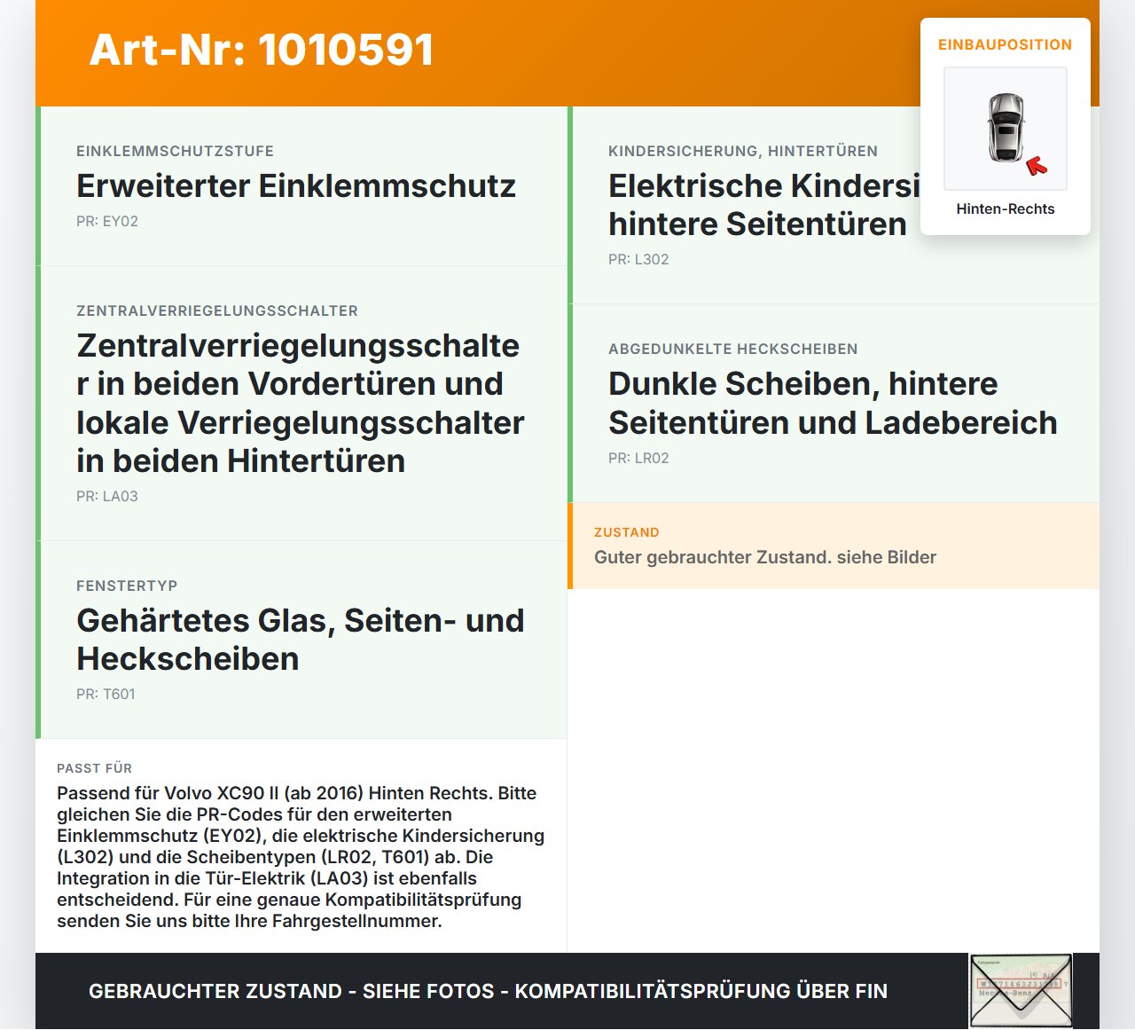 Volvo XC 90 XC90 II T6 Fensterheber o. FH-Motor Hinten Rechts Volvo XC 90 XC90 II T6 02.11.2018 gebraucht Vorschau 3