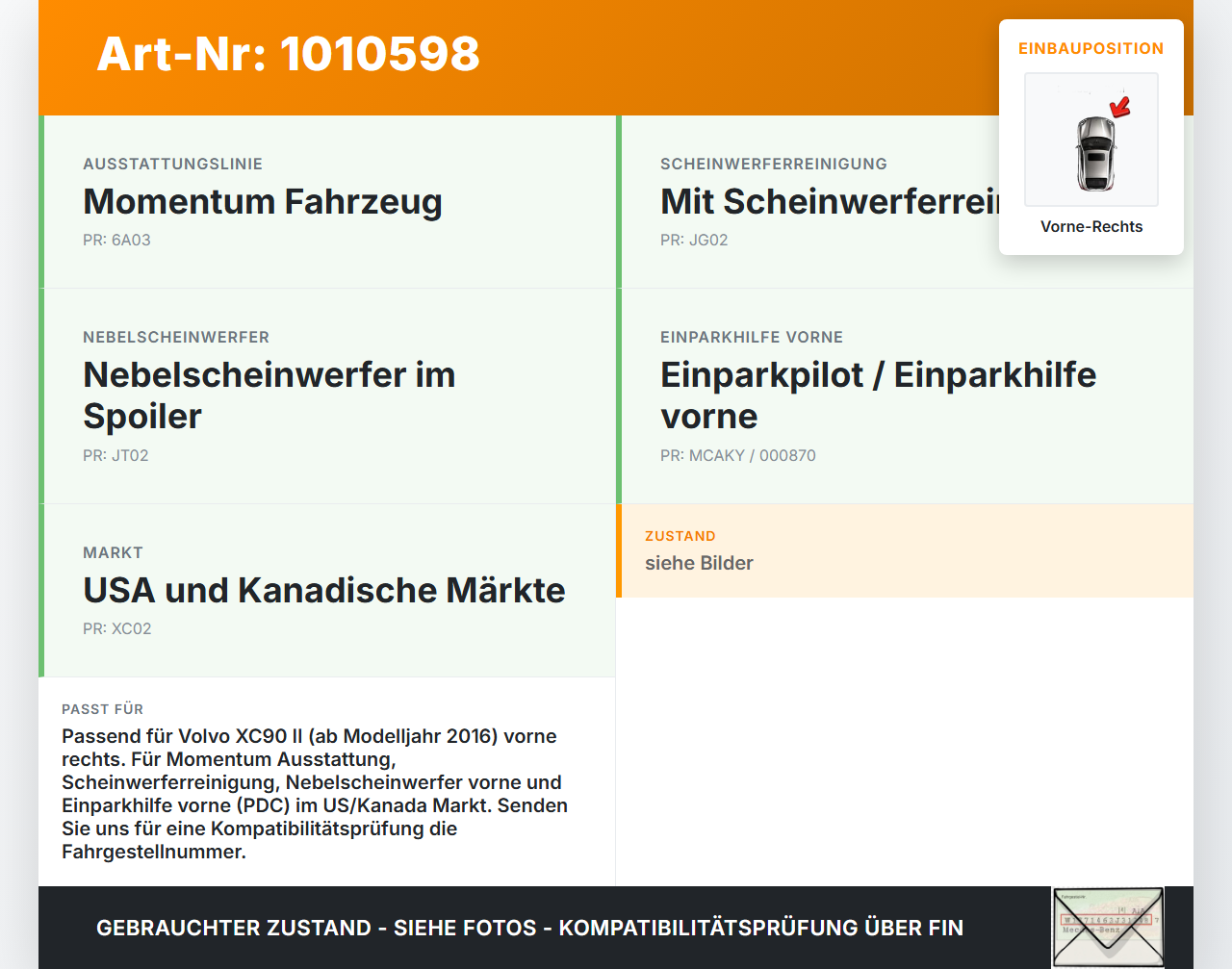 Volvo XC 90 XC90 II T6 Halter Führung für Stoßstange Vorne Rechts Volvo XC 90 XC90 II T6 02.11.2018 31349772 gebraucht Vorschau 3