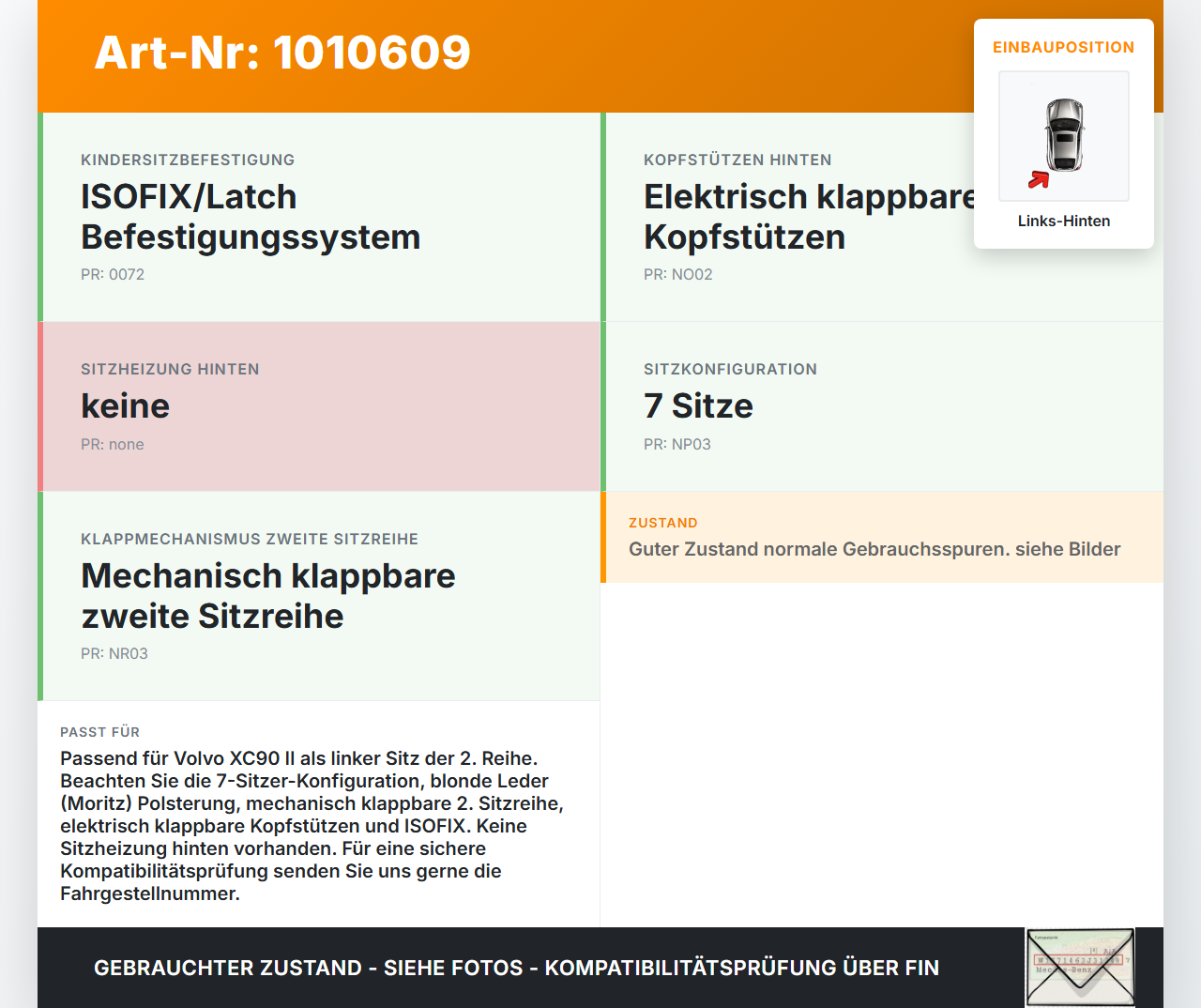 Volvo XC 90 XC90 II T6 Sitz Links Hinten Volvo XC 90 XC90 II T6 02.11.2018 39824612 gebraucht Vorschau 3