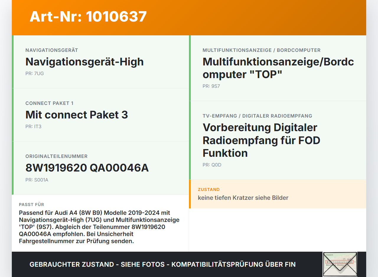 Audi A4 8W B9 19-24 Bildschirm Display 10.1 Monitor Navi MMI Alpine Audi A4 8W B9 19-24 24.10.2019 8W1919620... Vorschau 3