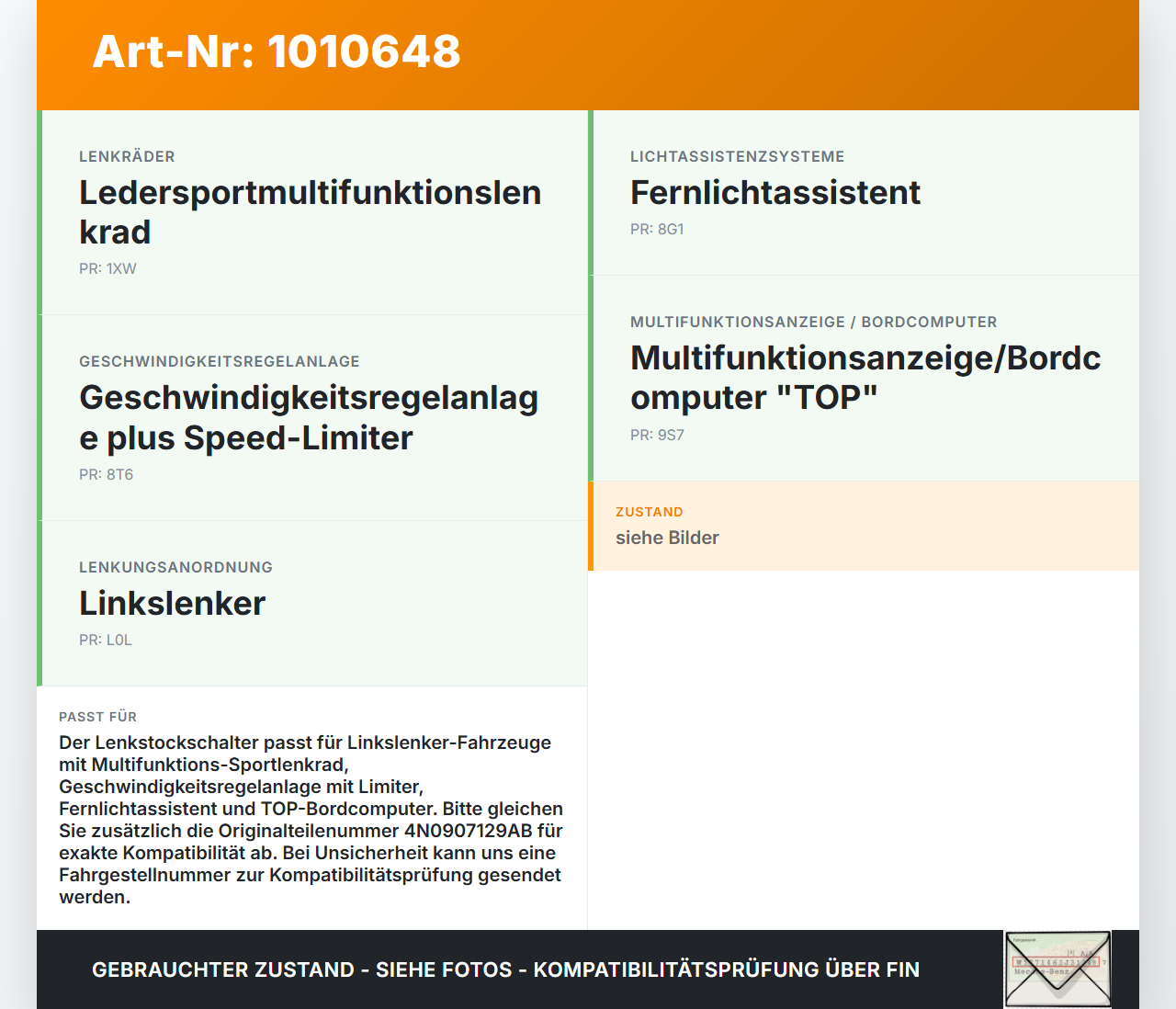 Audi A4 8W B9 19-24 Lenkstockschalter Blinker Wischer Kombischalter Audi A4 8W B9 19-24 24.10.2019 4N0907129AB gebraucht Vorschau 3