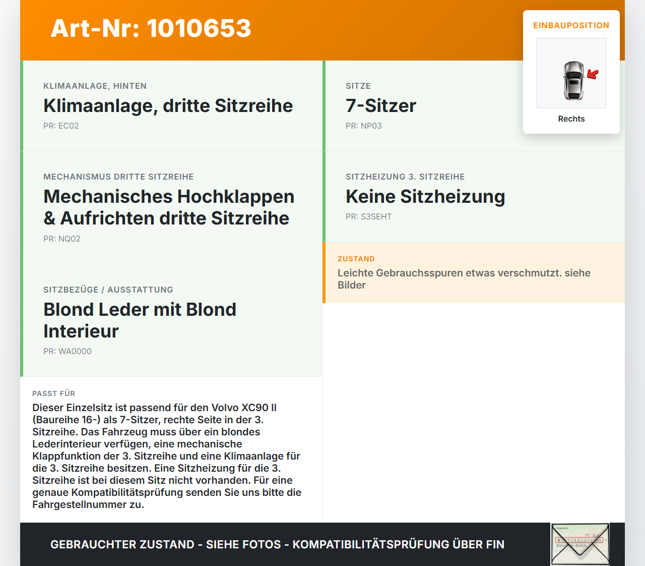 Volvo XC 90 XC90 II T6 Einzelsitz 3. Sitzreihe Klappsitz Notsitz Rechts Volvo XC 90 XC90 II T6 02.11.2018 gebraucht Vorschau 3