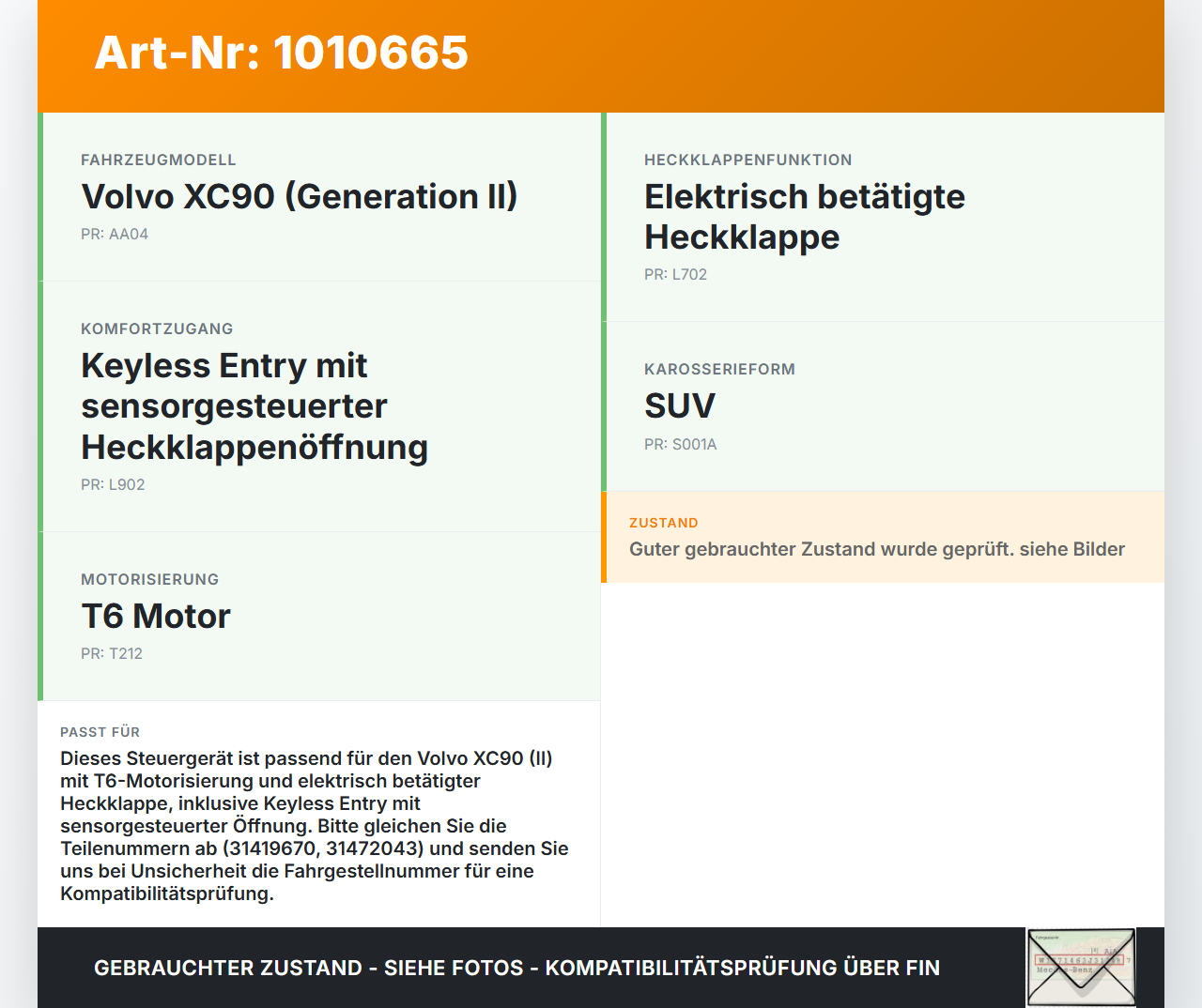 Volvo XC 90 XC90 II T6 Steuergerät ECU Modul SG für Elektr. Heckklappe Volvo XC 90 XC90 II T6 02.11.2018 31419670... Vorschau 3