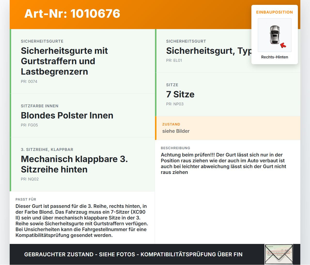 Volvo XC 90 XC90 II T6 Gurt Sicherheitsgurt 3. Reihe Rechts Hinten Volvo XC 90 XC90 II T6 02.11.2018 39842894... Vorschau 3