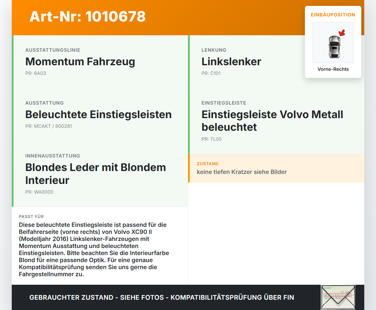 Volvo XC 90 XC90 II T6 Einstiegsleiste beleuchtet Türleiste Vorne Rechts Volvo XC 90 XC90 II T6 02.11.2018 31479062... Vorschau 3