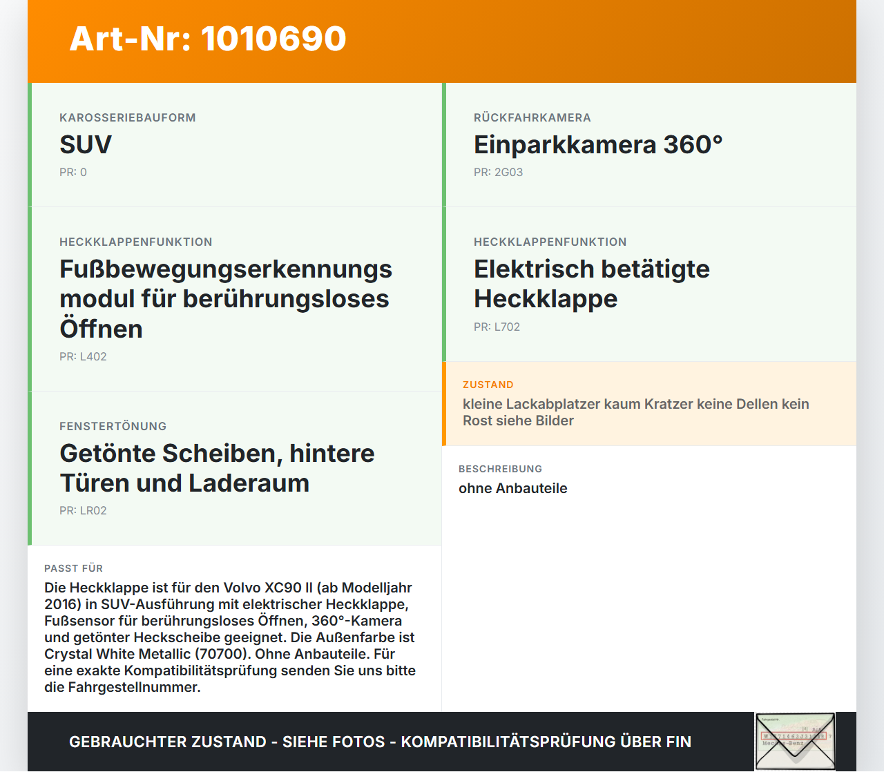 Volvo XC 90 XC90 II T6 Heckklappe Kofferraumdeckel 70700 Volvo XC 90 XC90 II T6 02.11.2018 31455985 SP gebraucht Vorschau 3
