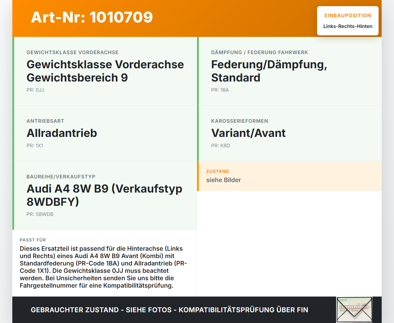 Audi A4 8W B9 19-24 Kombi Stossdämpfer Links und Rechts Hinten Audi A4 8W B9 19-24 24.10.2019 8W9035E EC009901... Vorschau 3