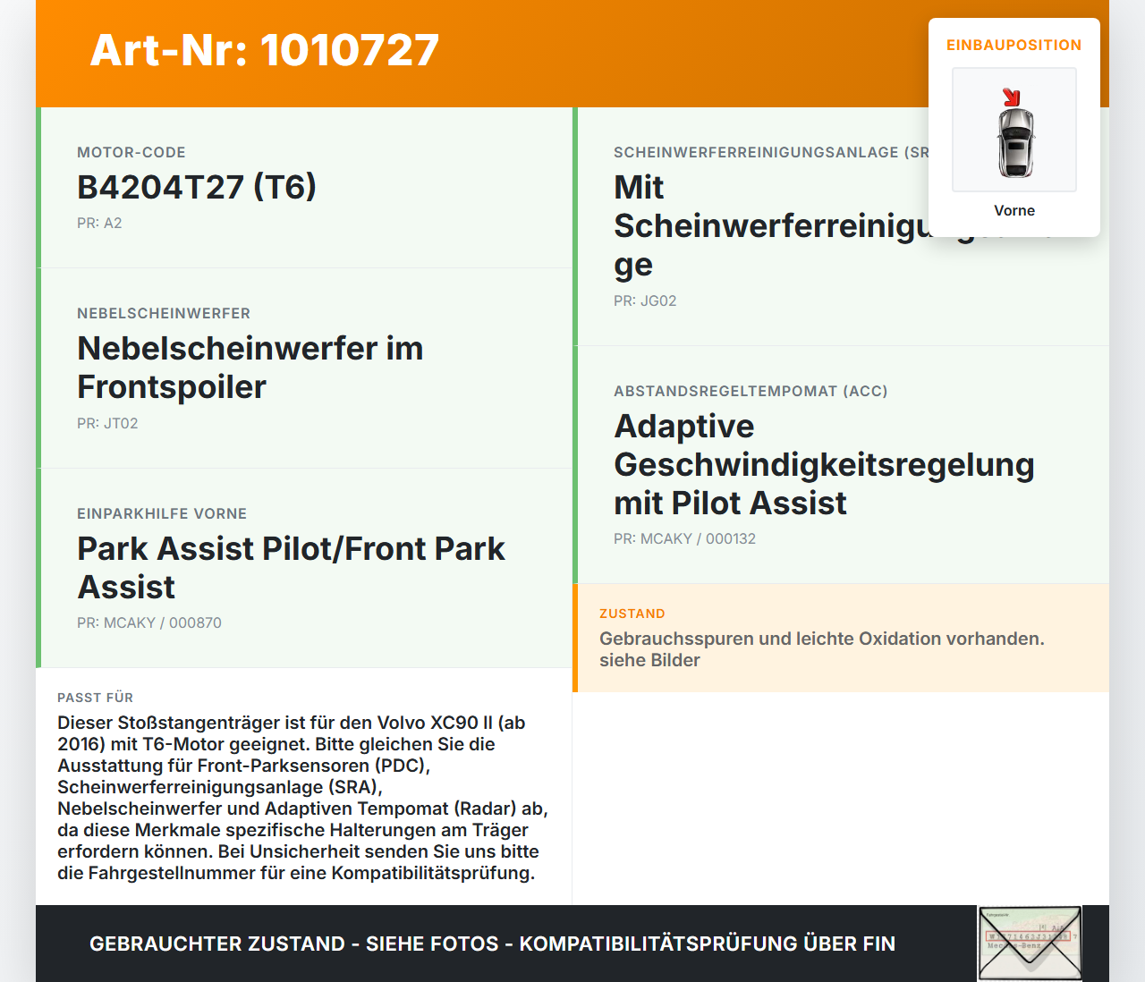 Volvo XC 90 XC90 II T6 Stoßstangenträger Stoßfängerträger Querträger Vorne Volvo XC 90 XC90 II T6 02.11.2018... Vorschau 3
