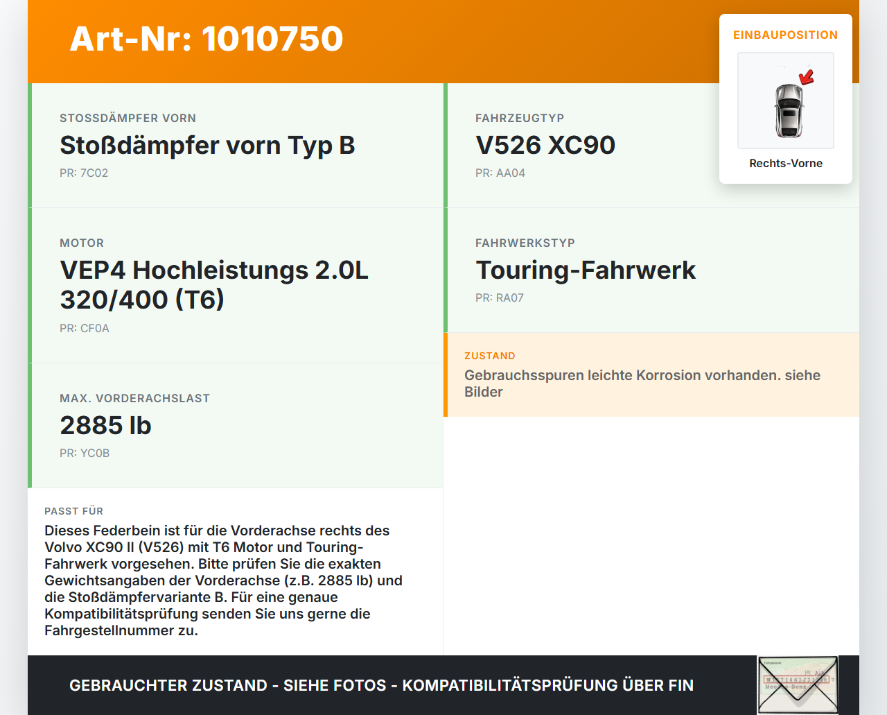Volvo XC 90 XC90 II T6 Federbein Stoßdämpfer mit Feder Rechts Vorne Volvo XC 90 XC90 II T6 02.11.2018 31451830... Vorschau 3