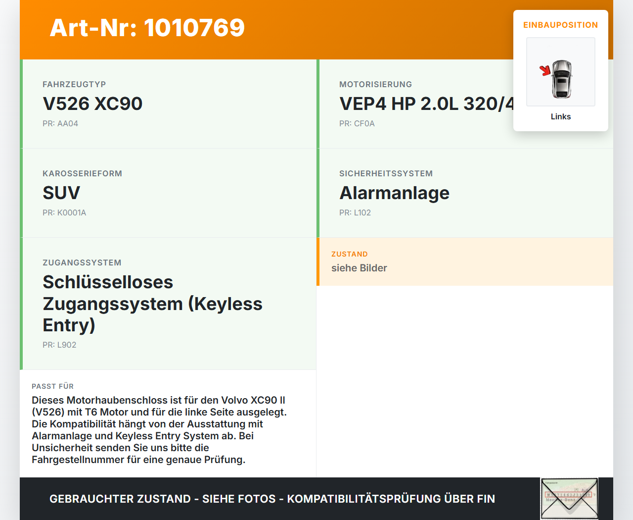 Volvo XC 90 XC90 II T6 Haubenschloss Motorhaubenschloss Schloss Links Volvo XC 90 XC90 II T6 02.11.2018 gebraucht Vorschau 3