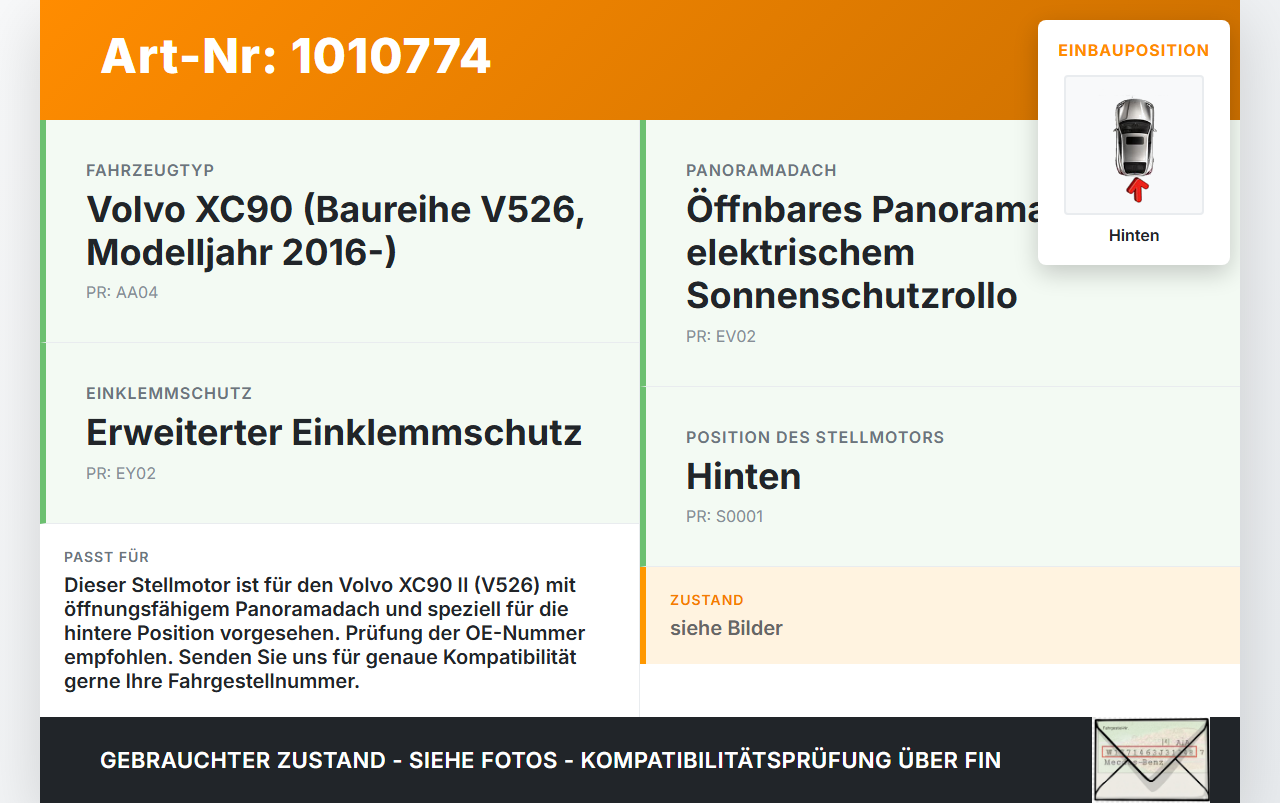 Volvo XC 90 XC90 II T6 Stellmotor Elektromotor für Panoramadach Hinten Volvo XC 90 XC90 II T6 02.11.2018 10028320C... Vorschau 3