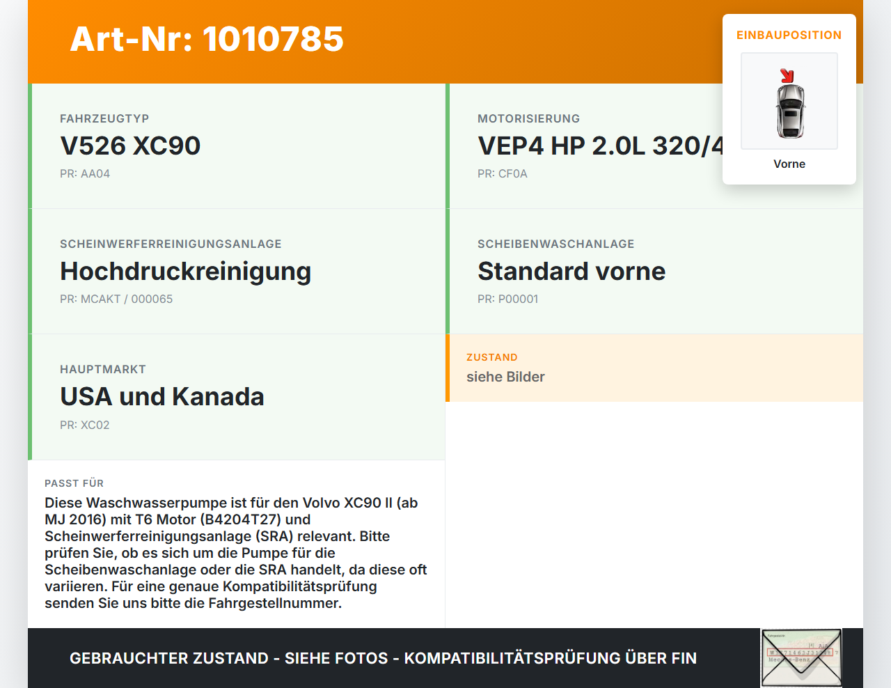 Volvo XC 90 XC90 II T6 Waschwasserpumpe Wischwasserpumpe Waschpumpe Vorne Volvo XC 90 XC90 II T6 02.11.2018... Vorschau 3