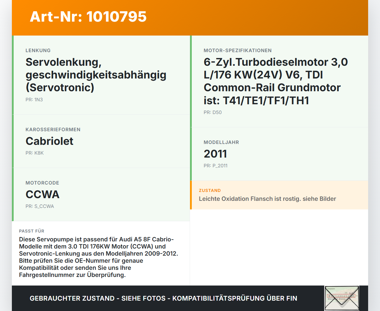 Audi A5 8F Cabrio 09-12 TDI 3,0 176KW Servopumpe Hydraulikpumpe Lenkung Audi A5 8F Cabrio 09-12 05.05.2011... Vorschau 3