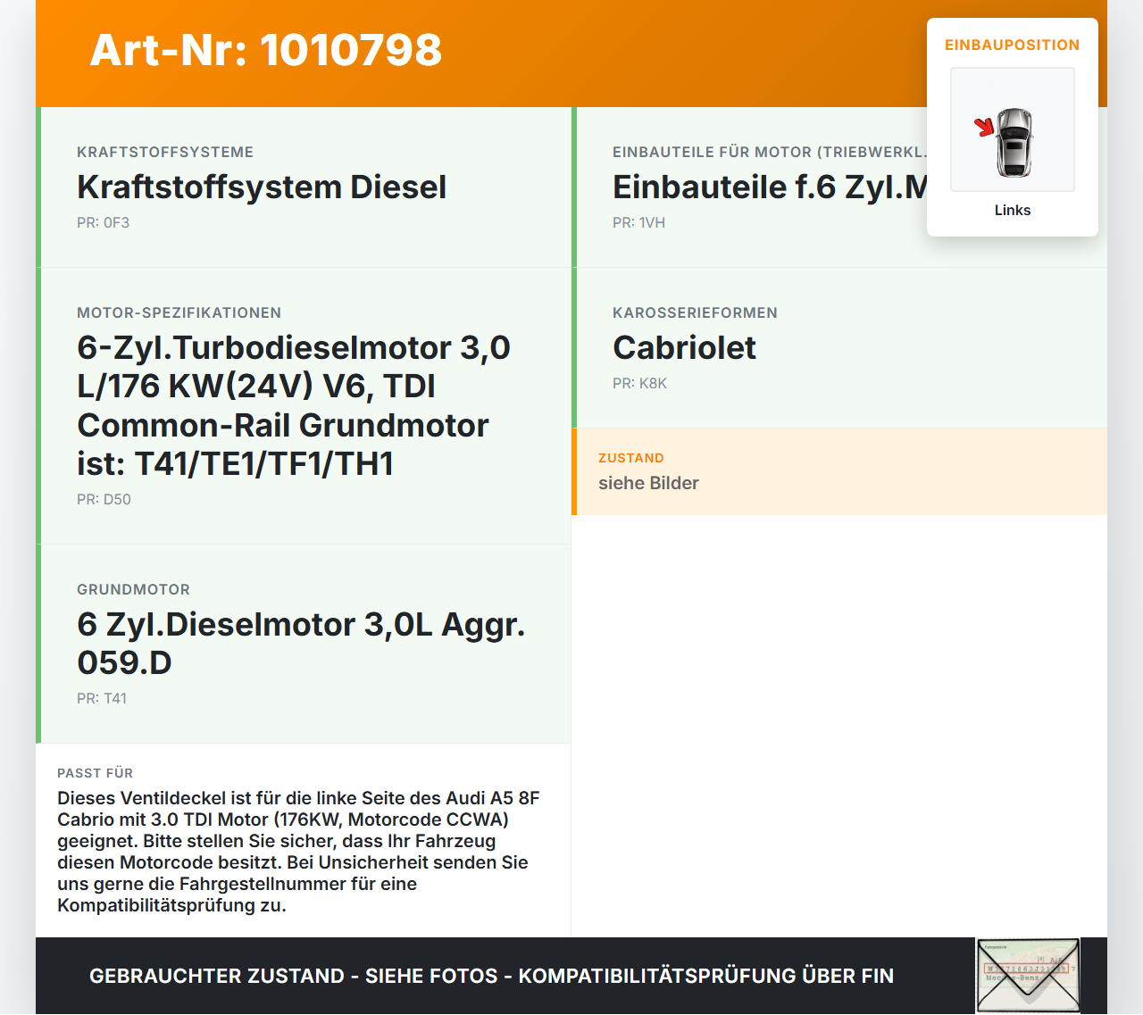 Audi A5 8F Cabrio 09-12 TDI 3,0 176KW CCWA Ventildeckel Zylinderkopfhaube Links Audi A5 8F Cabrio 09-12 05.05.2011... Vorschau 3