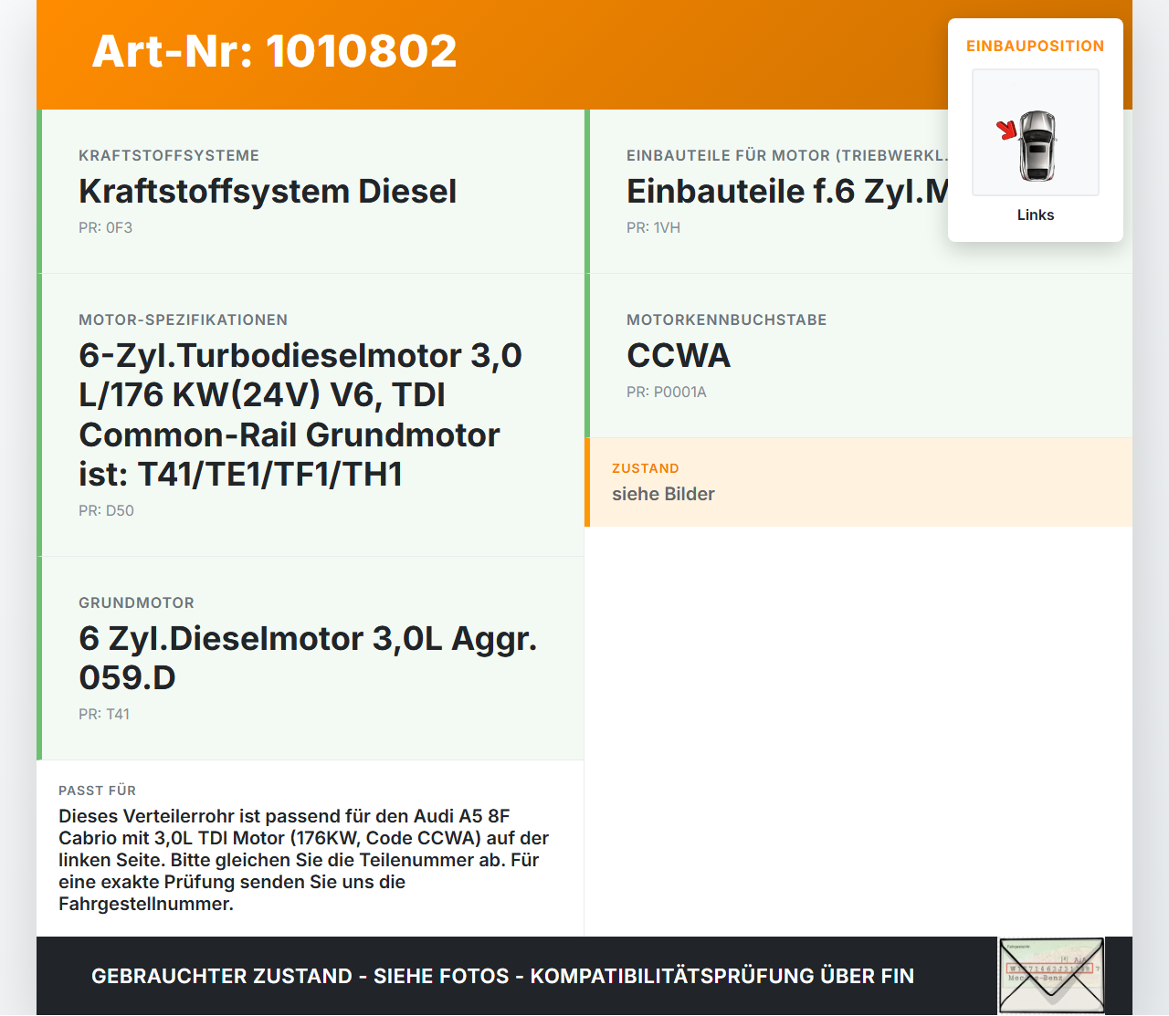 Audi A5 8F Cabrio 09-12 TDI 3,0 176KW Verteilerrohr für Hochdruck Verteiler Links Audi A5 8F Cabrio 09-12... Vorschau 3
