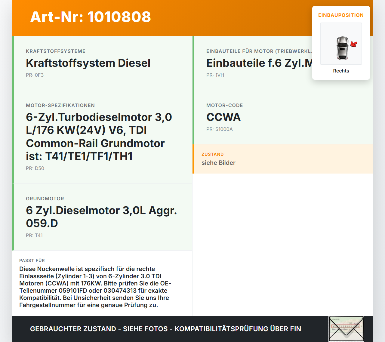 Audi A5 8F Cabrio 09-12 TDI 3,0 176KW CCWA Nockenwelle Rechts Einlass 1-3 Audi A5 8F Cabrio 09-12 05.05.2011... Vorschau 3
