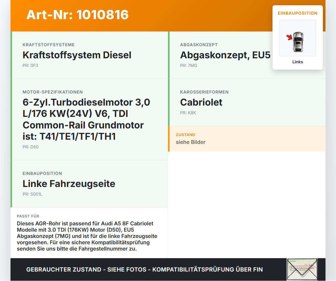Audi A5 8F Cabrio 09-12 TDI 3,0 176KW Abgasleitung AGR Rohr Leitung Flexrohr Links Audi A5 8F Cabrio 09-12... Vorschau 3