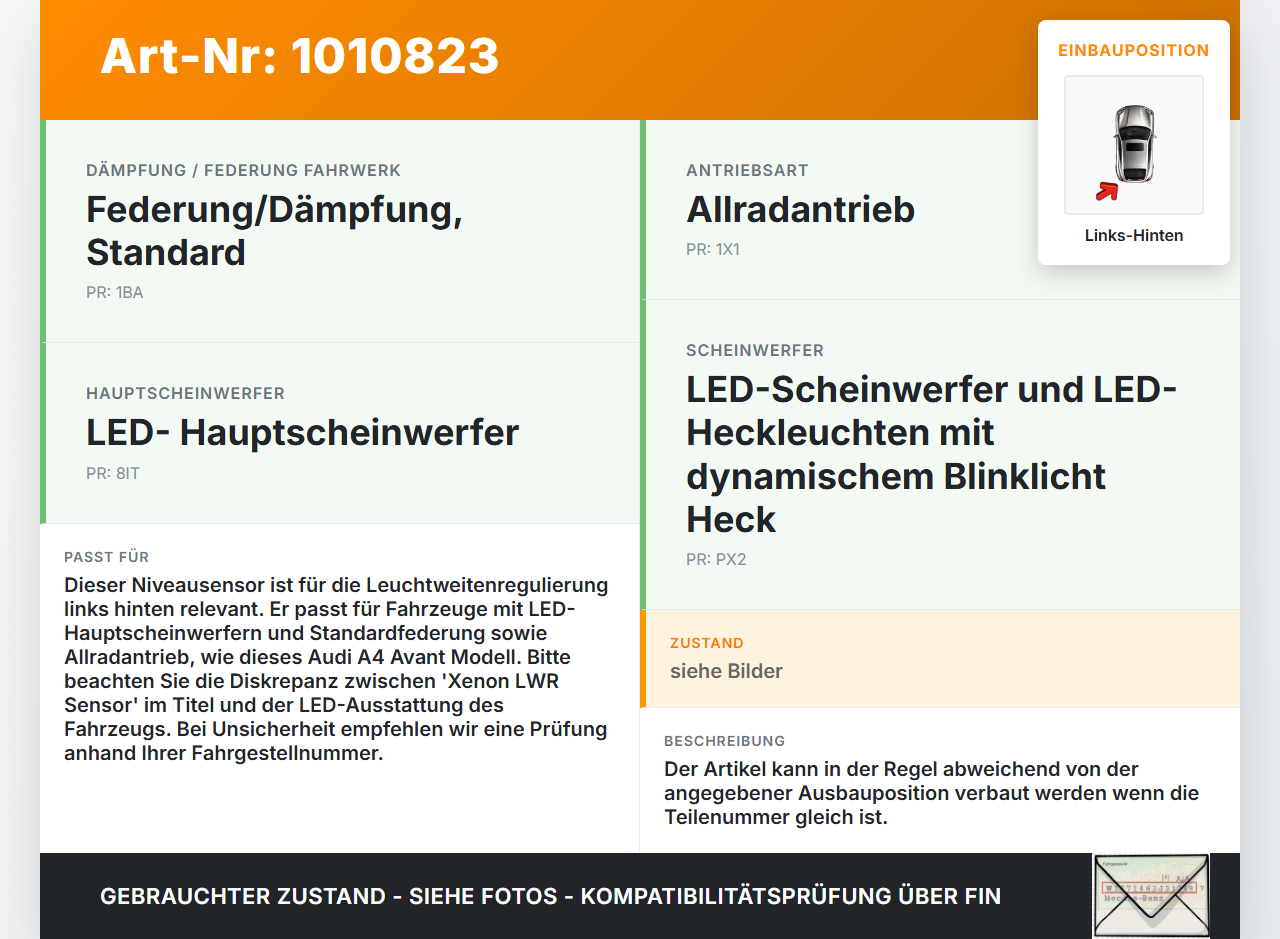 Audi A4 8W B9 19-24 Xenon LWR Sensor Neigung Links Hinten Audi A4 8W B9 19-24 24.10.2019 8W0941309E 4M0907503... Vorschau 3