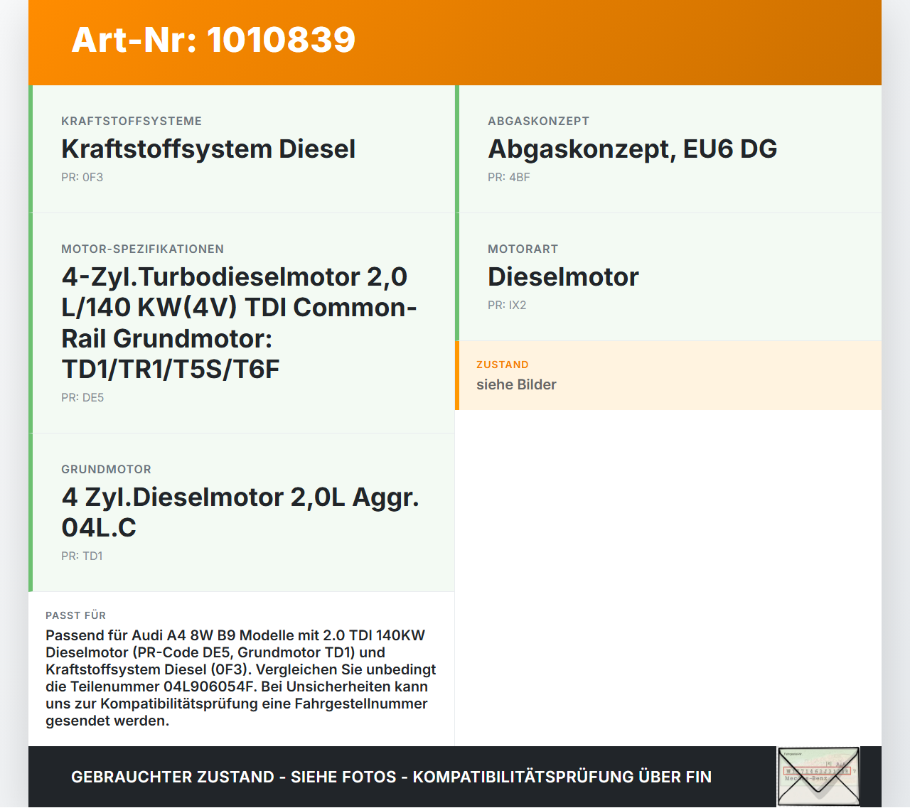 Audi A4 8W B9 19-24 TDI 2,0 140KW Railsensor Drucksensor Audi A4 8W B9 19-24 24.10.2019 04L906054E 04L906054F gebraucht Vorschau 3