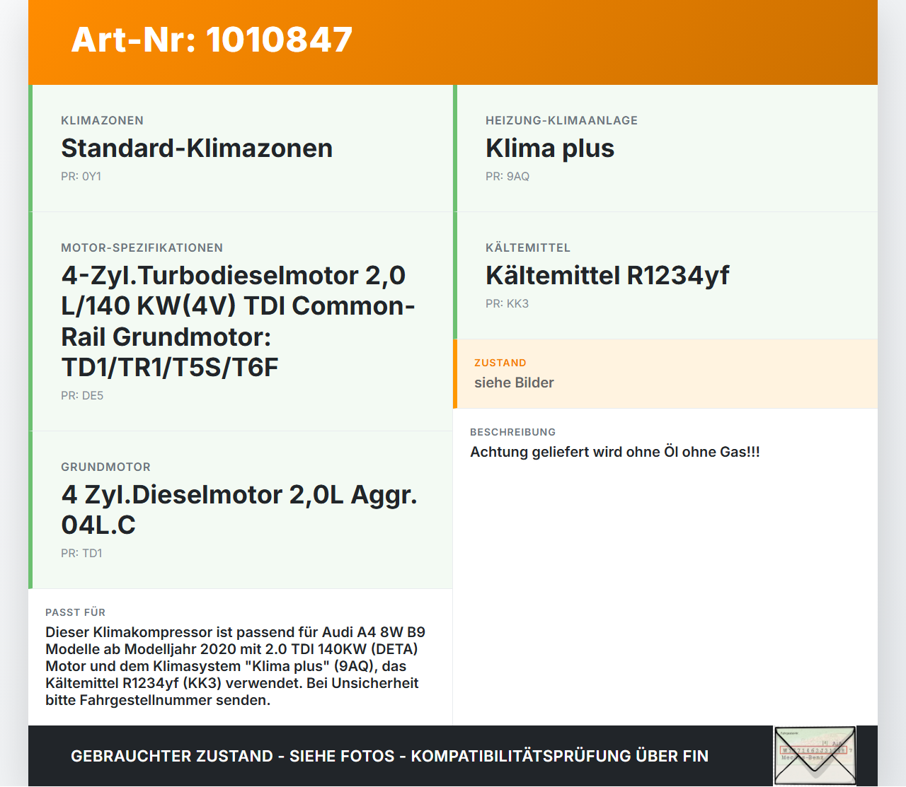 Audi A4 8W B9 19-24 TDI 2,0 140KW Klimakompressor Klima Kompressor 1 Audi A4 8W B9 19-24 24.10.2019 4M0816803... Vorschau 3
