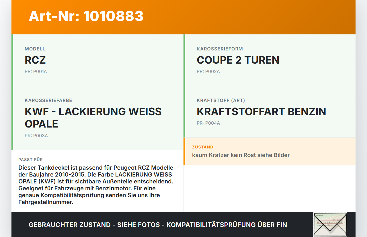 Peugeot RCZ 10-15 Tankdeckel Tankklappe KWF Peugeot RCZ 10-15 18.04.2011 17519080 315024414 gebraucht Vorschau 3