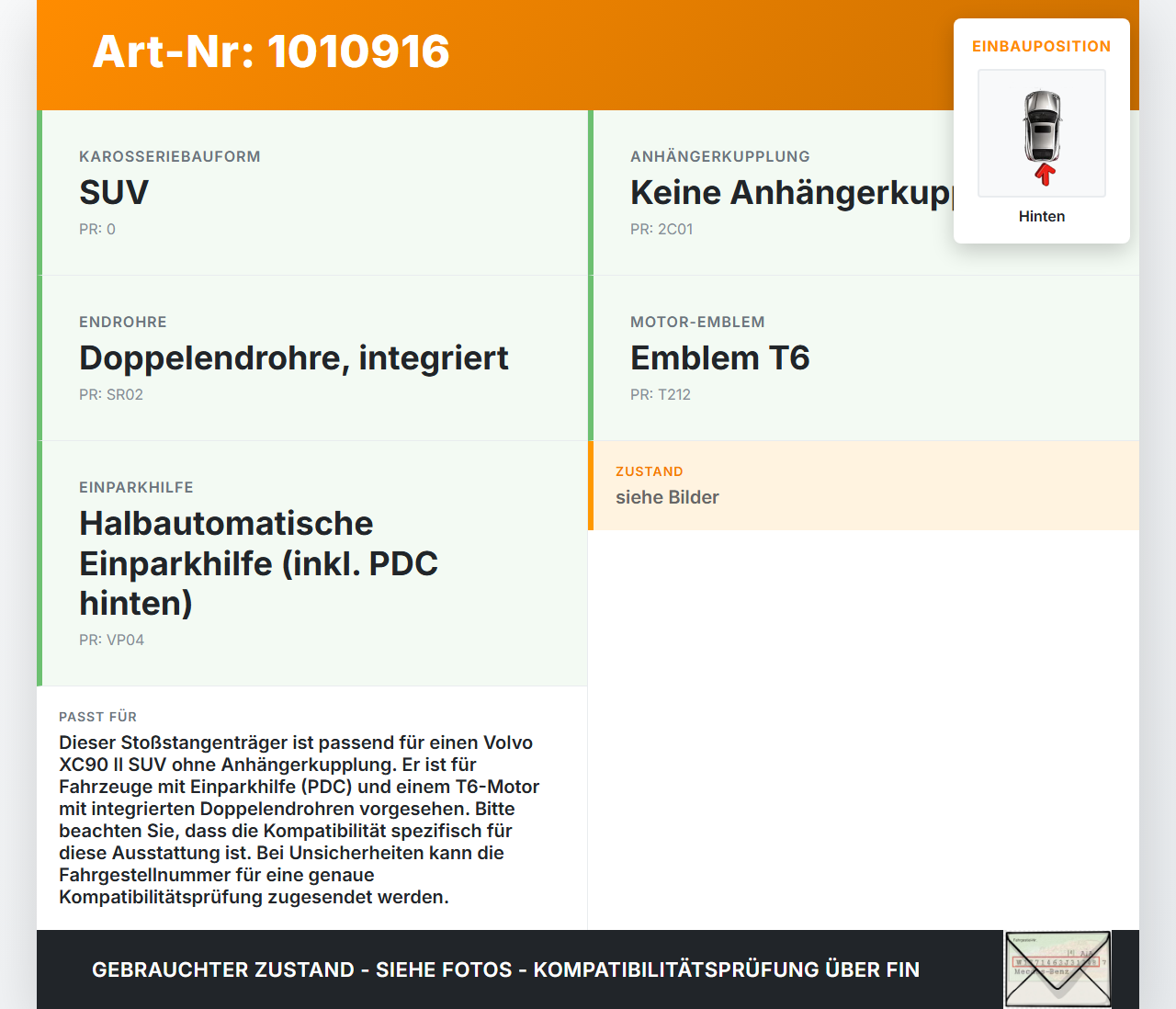 Volvo XC 90 XC90 II T6 Stoßstangenträger Stoßfängerträger Querträger Träger Hinten Volvo XC 90 XC90 II T6... Vorschau 3