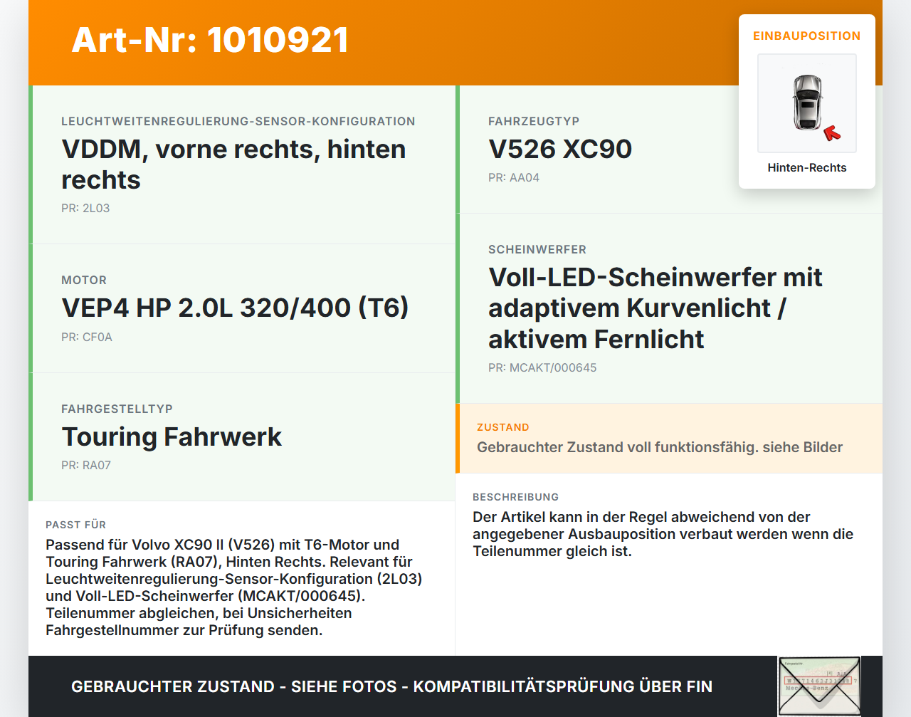 Volvo XC 90 XC90 II T6 Niveausensor Fahrwerkssensor LWR Sensor Hinten Rechts Volvo XC 90 XC90 II T6 02.11.2018... Vorschau 3