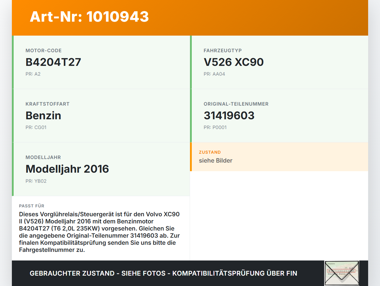 Volvo XC 90 XC90 II T6 T6 2,0 235KW Relais Vorglührelais Glühanlage Glühzeit Steuergerät Volvo XC 90 XC90 II T6... Vorschau 3
