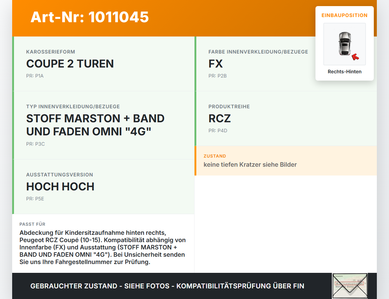 Peugeot RCZ 10-15 Coupe Abdeckung Blende für Kindersitzaufnahme Rechts Hinten Peugeot RCZ 10-15 18.04.2011... Vorschau 3
