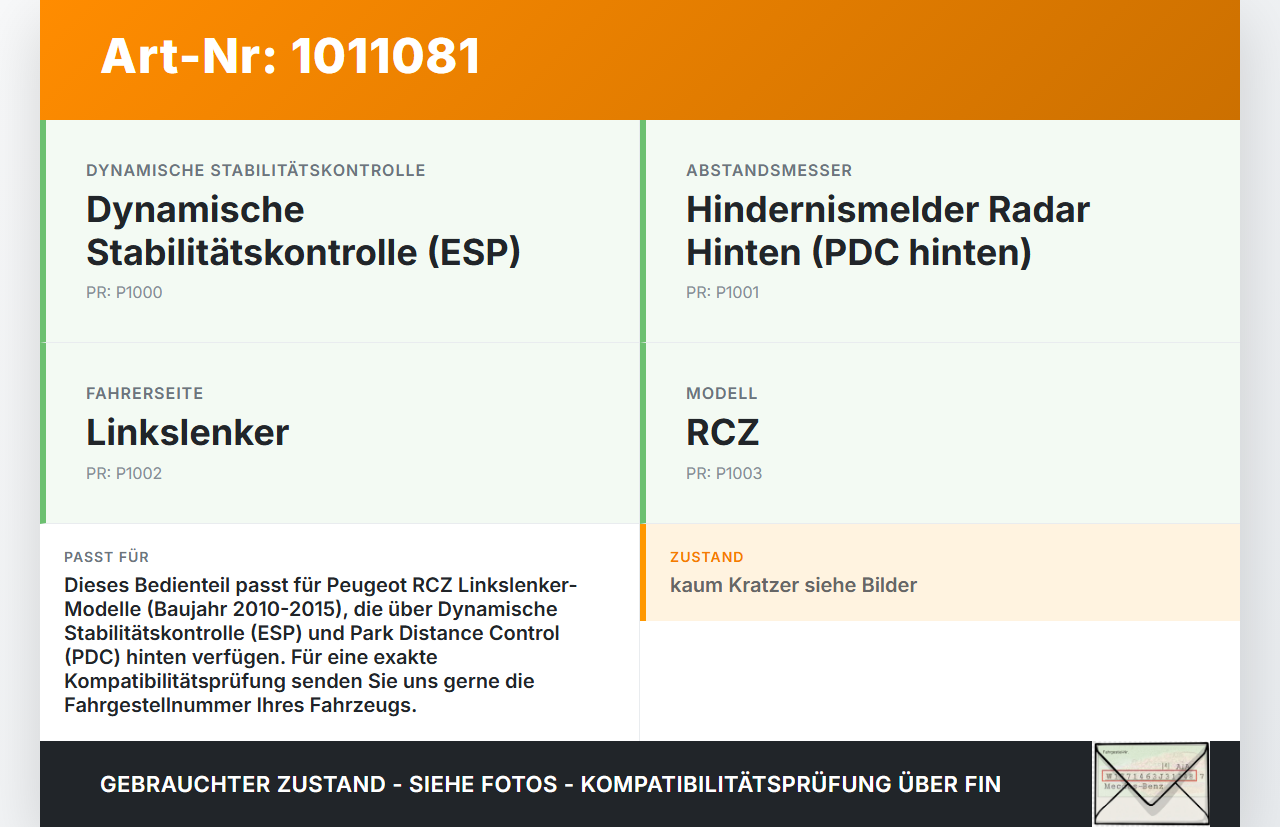 Peugeot RCZ 10-15 Bedienteil Schalter Warnblinkschalter Z ESP PDC Off Peugeot RCZ 10-15 18.04.2011 gebraucht Vorschau 3