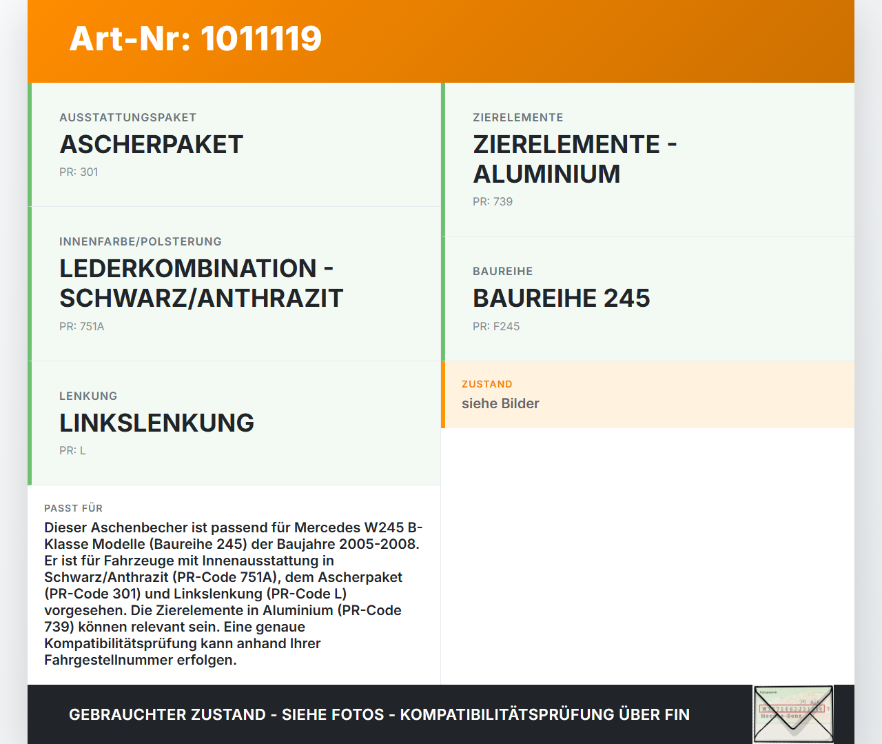 Mercedes W245 B200 05-08 Aschenbecher Ascher Mercedes W245 B200 05-08 17.03.2006 A1696801050 A1696800151 gebraucht Vorschau 3