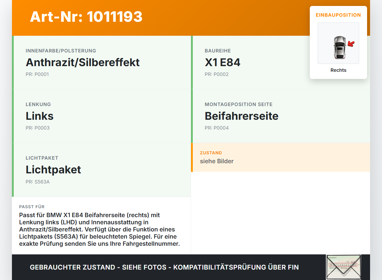 BMW X1 E84 X18D 09-12 Sonnenblende Rechts Beifahrerseite BMW X1 E84 X18D 09-12 21.06.2010 7252008 51167252008 gebraucht Vorschau 3