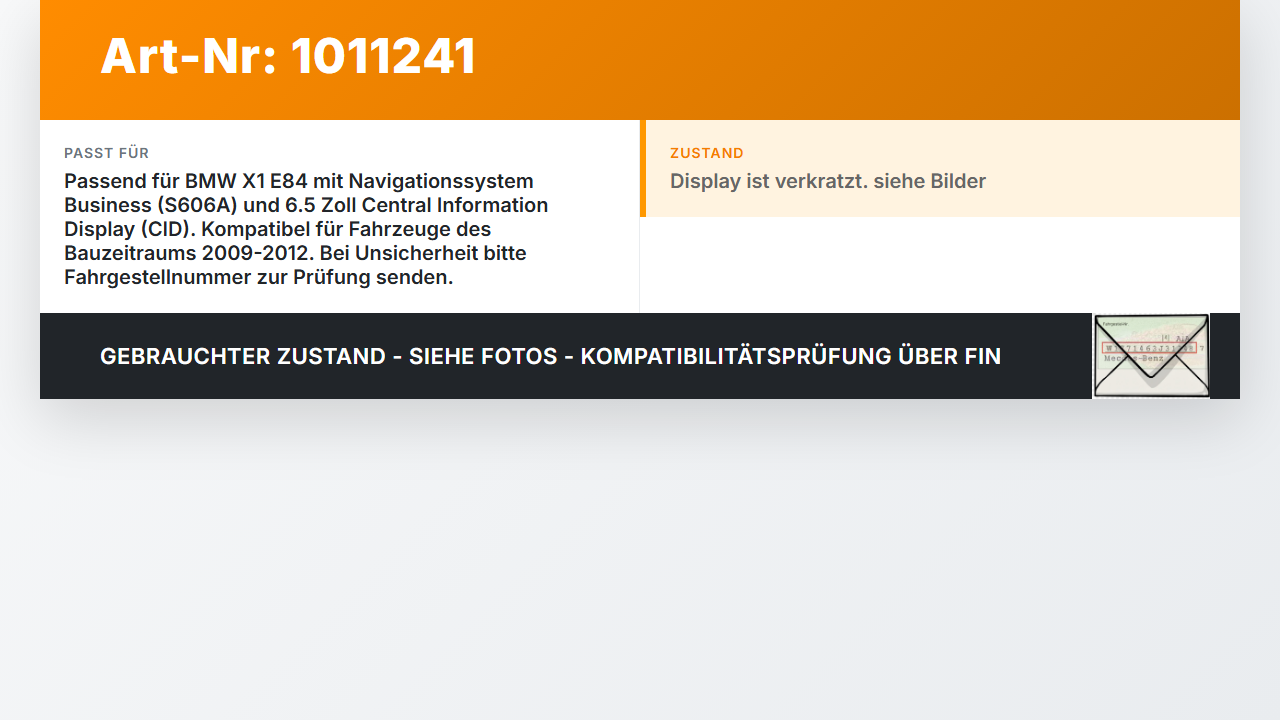BMW X1 E84 X18D 09-12 Bildschirm Display Monitor Bordcomputer CID 6.5 Zoll MID BMW X1 E84 X18D 09-12 21.06.2010... Vorschau 3