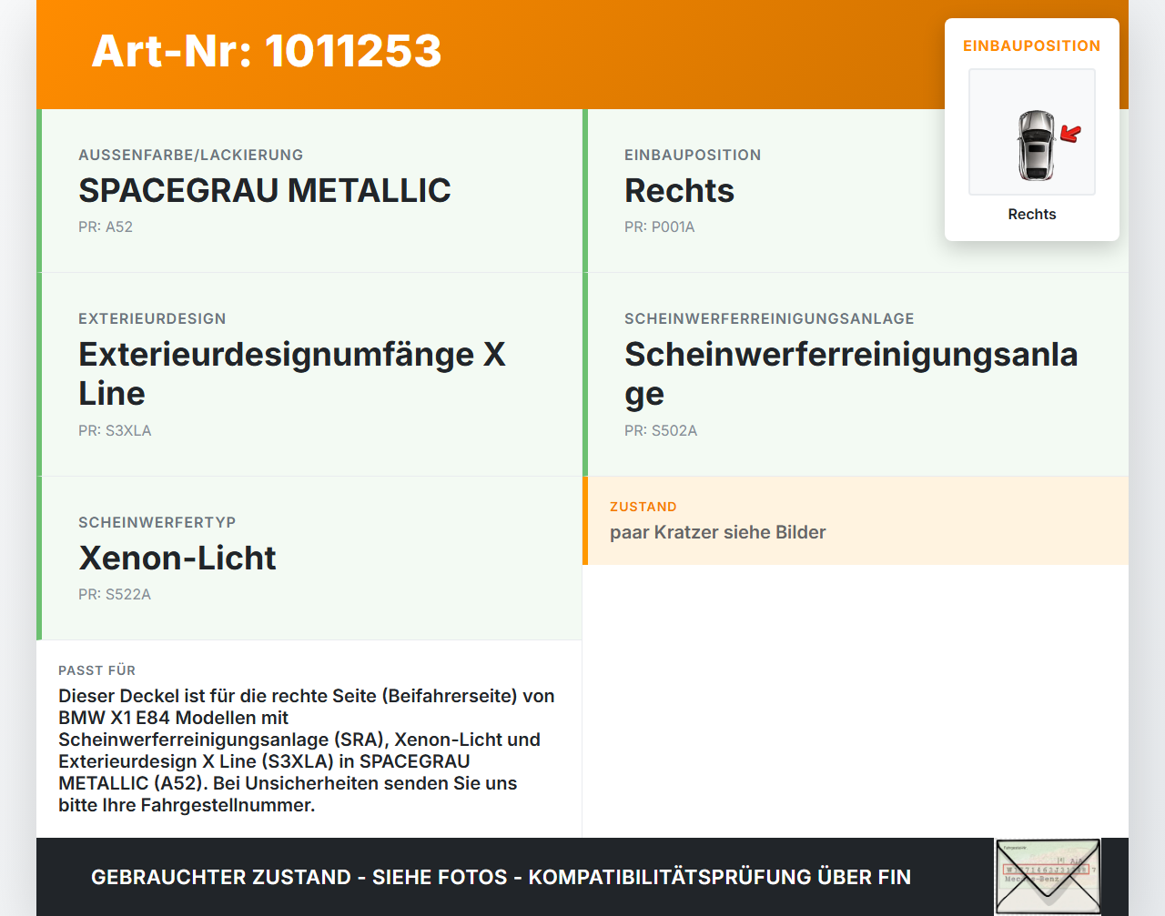 BMW X1 E84 X18D 09-12 Deckel Klappe Abdeckung für Waschdüse Scheinwerfer SRA Rechts BMW X1 E84 X18D 09-12... Vorschau 3