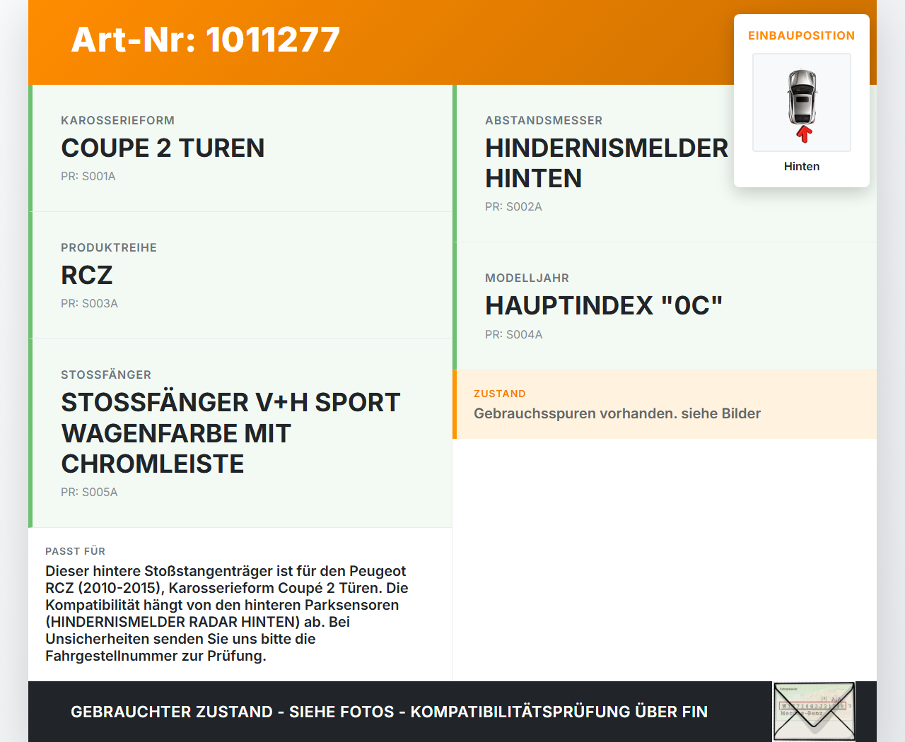 Peugeot RCZ 10-15 Stoßstangenträger Stoßfängerträger Querträger Träger Hinten Peugeot RCZ 10-15 18.04.2011 7410NJ... Vorschau 3