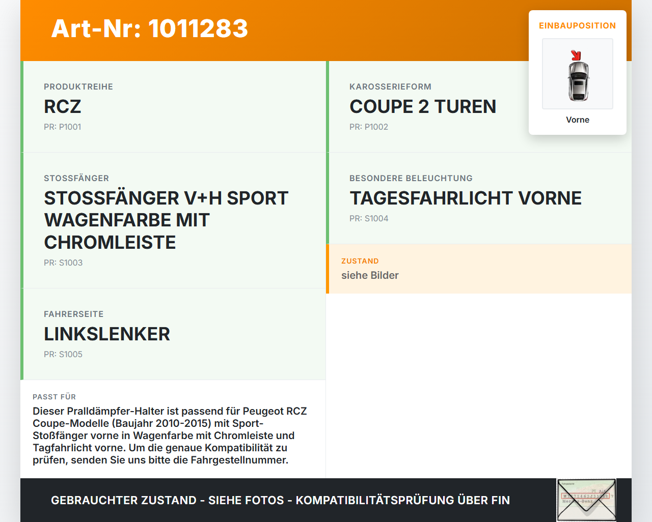 Peugeot RCZ 10-15 Träger Pralldämpfer für Stoßstange Vorne Peugeot RCZ 10-15 18.04.2011 7414TY gebraucht Vorschau 3