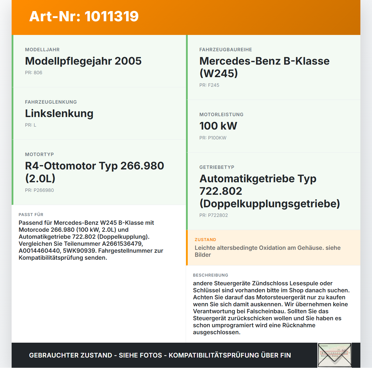 Mercedes W245 B200 05-08 2,0 100KW Motorsteuergerät Steuergerät ECU Siemens VDO Mercedes W245 B200 05-08 17.03.2006... Vorschau 3