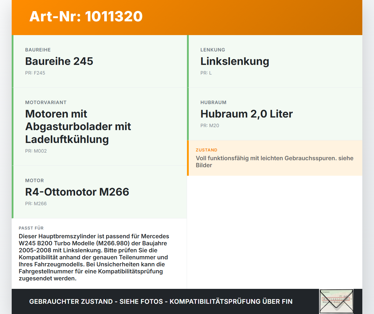 Mercedes W245 B200 05-08 Hauptbremszylinder Bremszylinder Mercedes W245 B200 05-08 17.03.2006 A1694300101 gebraucht Vorschau 3