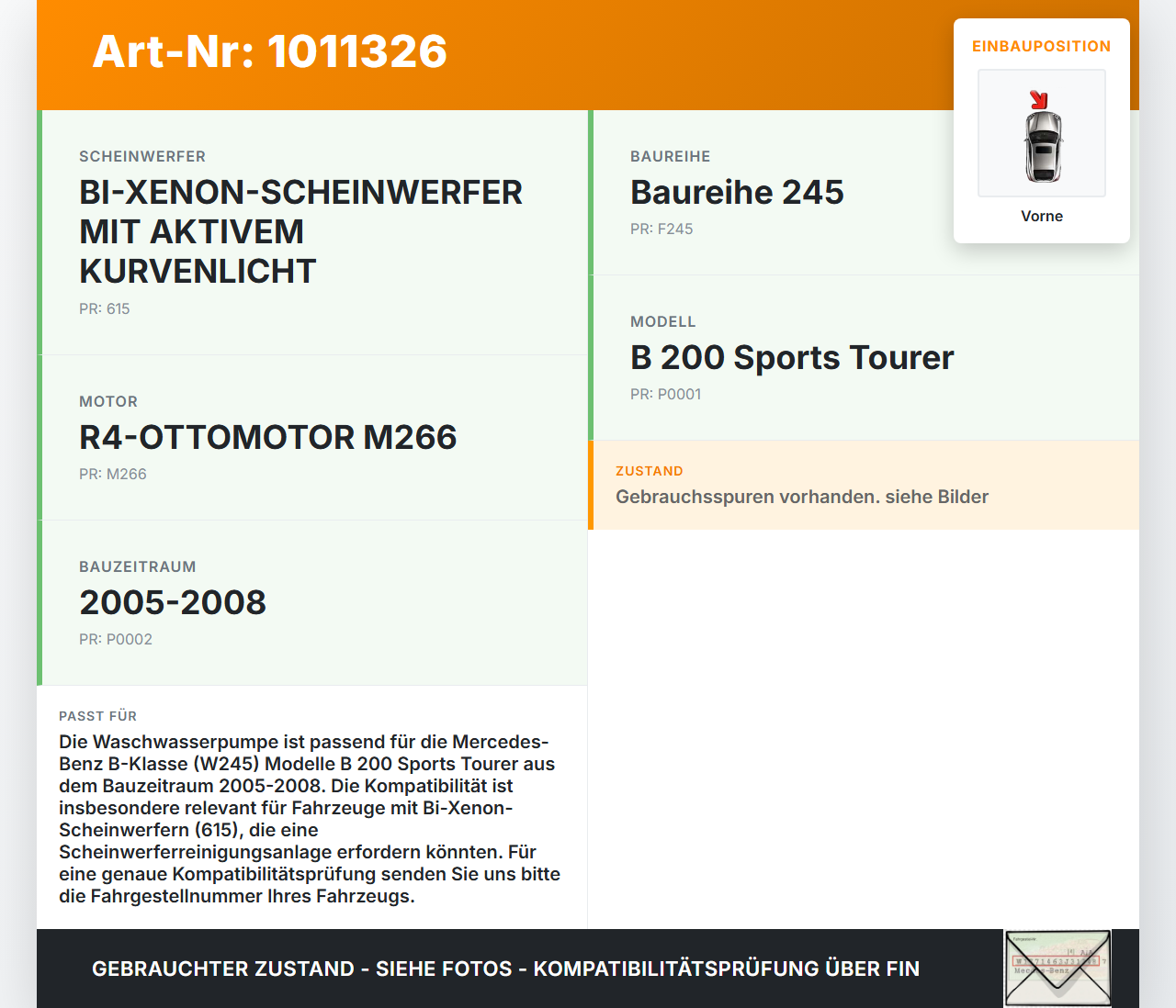 Mercedes W245 B200 05-08 Waschwasserpumpe Wischwasserpumpe Waschpumpe Vorne Mercedes W245 B200 05-08 17.03.2006... Vorschau 3