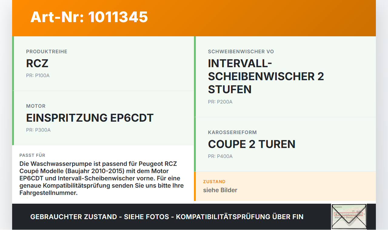 Peugeot RCZ 10-15 Pumpe Wischwasserpumpe Scheibenwaschanlage Peugeot RCZ 10-15 18.04.2011 6434F5 9681313180... Vorschau 3